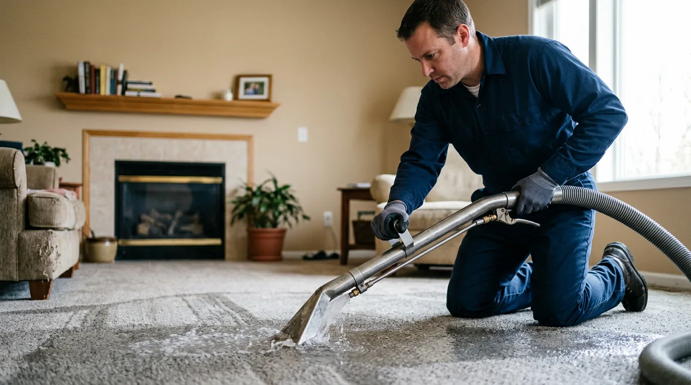 Water damage restoration technician working near Harrah, WA